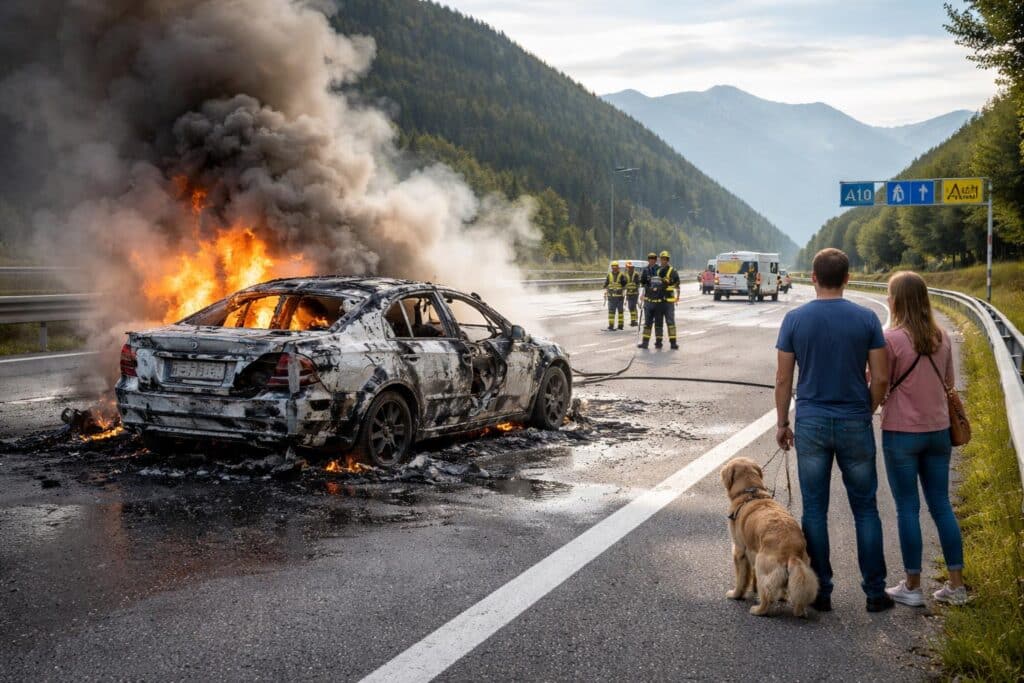 Pkw auf A10 vollständig ausgebrannt