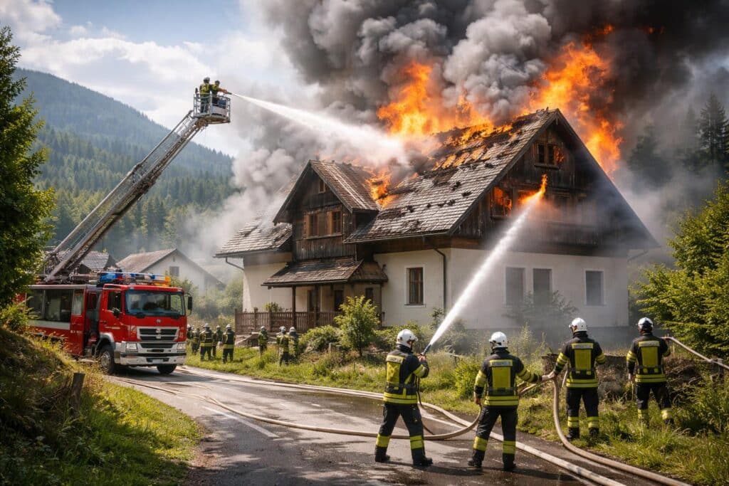 Wohnhaus in Flammen: Großeinsatz der Feuerwehren in Keutschach