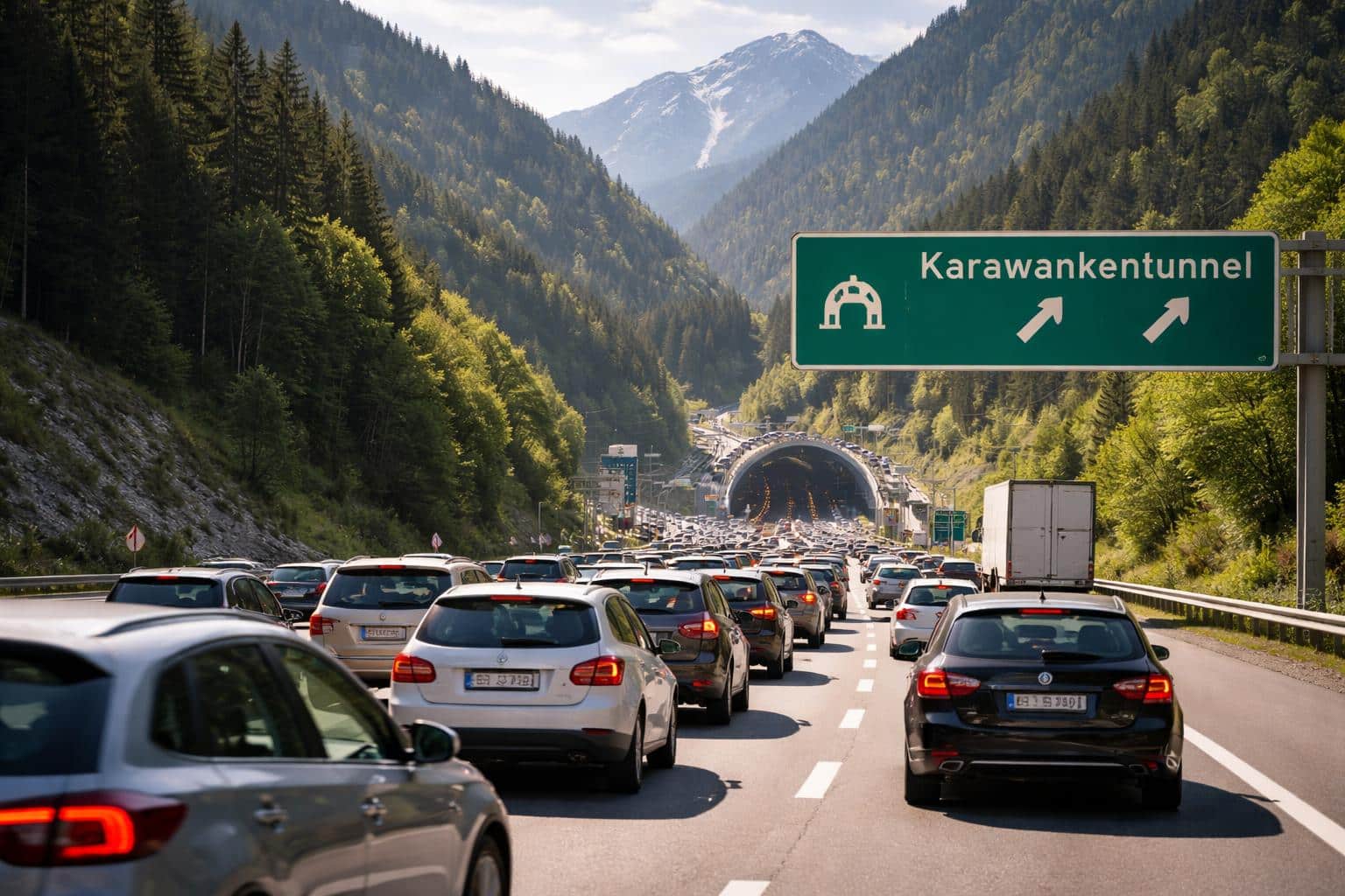 A11 Karawanken Autobahn, Rosenbach, Karawankentunnel, Villach Richtung Laibach