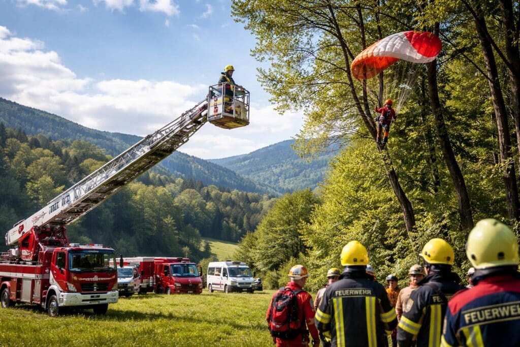 Paragleiterzwischenfall in Haimburg: Zwei Personen unverletzt geborgen