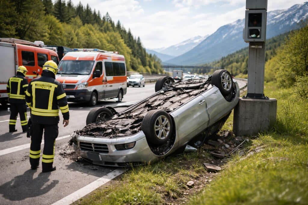 Auto auf A10 überschlagen