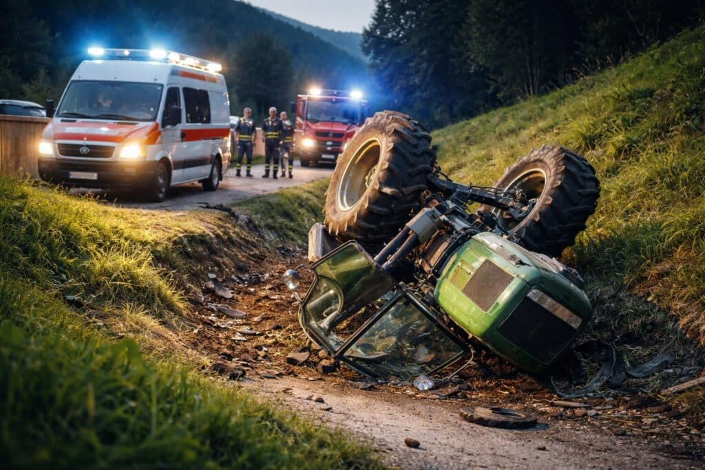 Traktor bei Unfall überschlagen