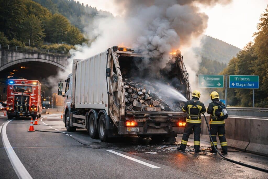 Müllwagen auf A2 in Brand geraten