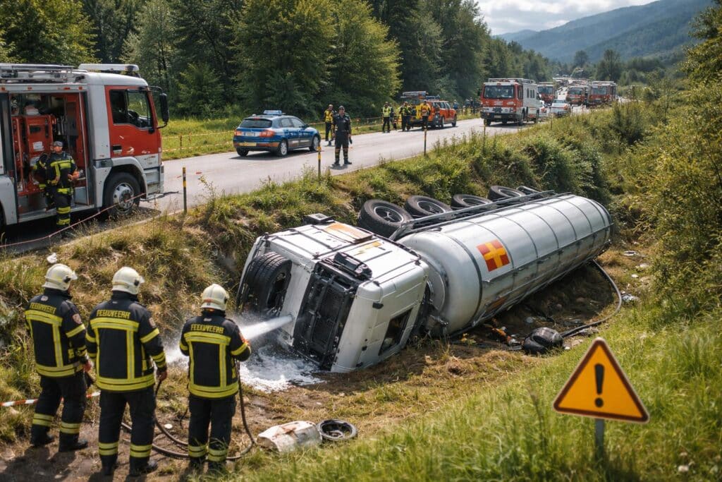 Verkehrsunfall mit Gefahrengut in Villach
