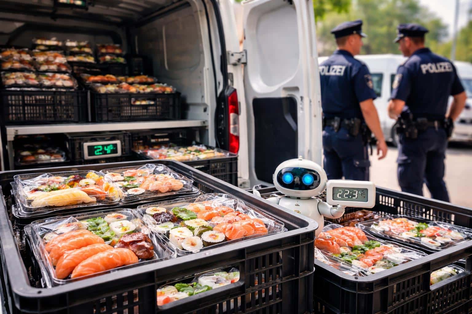 Sushi ungekühlt in Lieferwagen