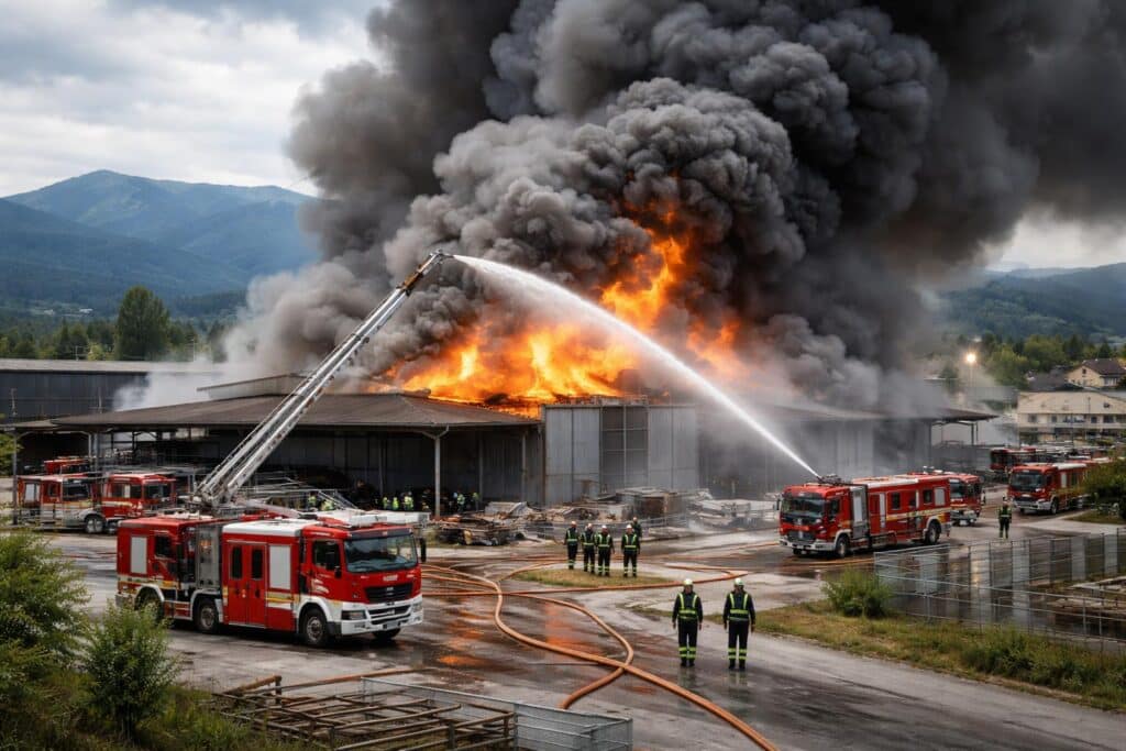 „Rauch und Explosionen“: Großbrand bei Unternehmen, mehrere Feuerwehren im Einsatz