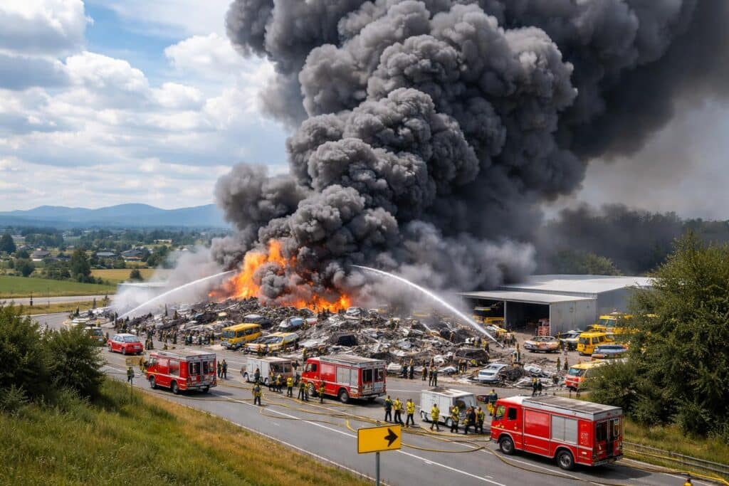 Großeinsatz : Riesige Rauchsäule: In Recyclingbetrieb brach Brand aus