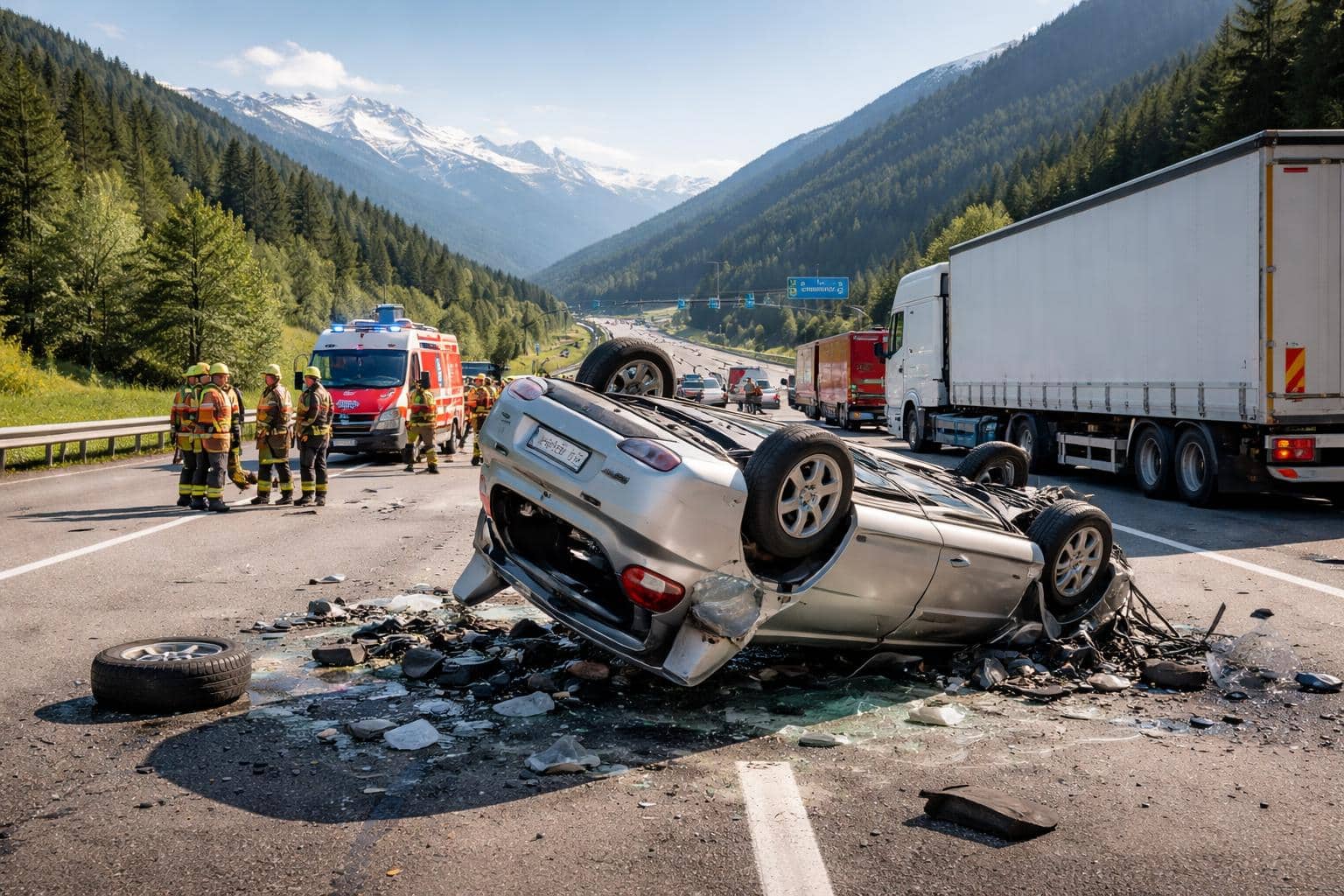Pkw touchiert auf Tauernautobahn Sattelzug und überschlägt sich