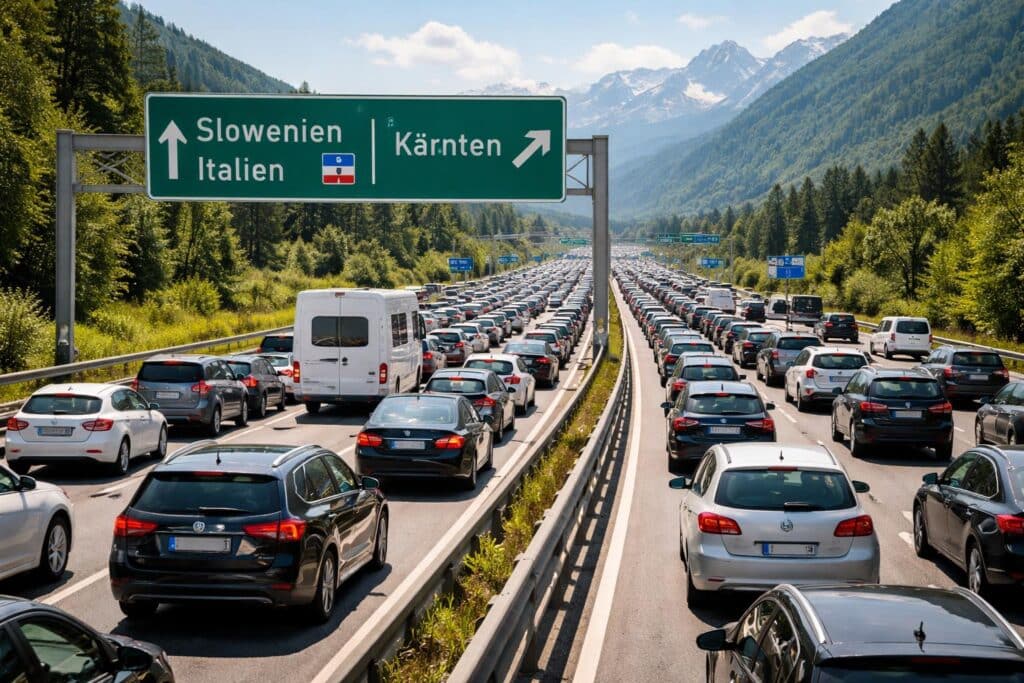 Kilometerlange Staus am Weg nach Slowenien und Italien