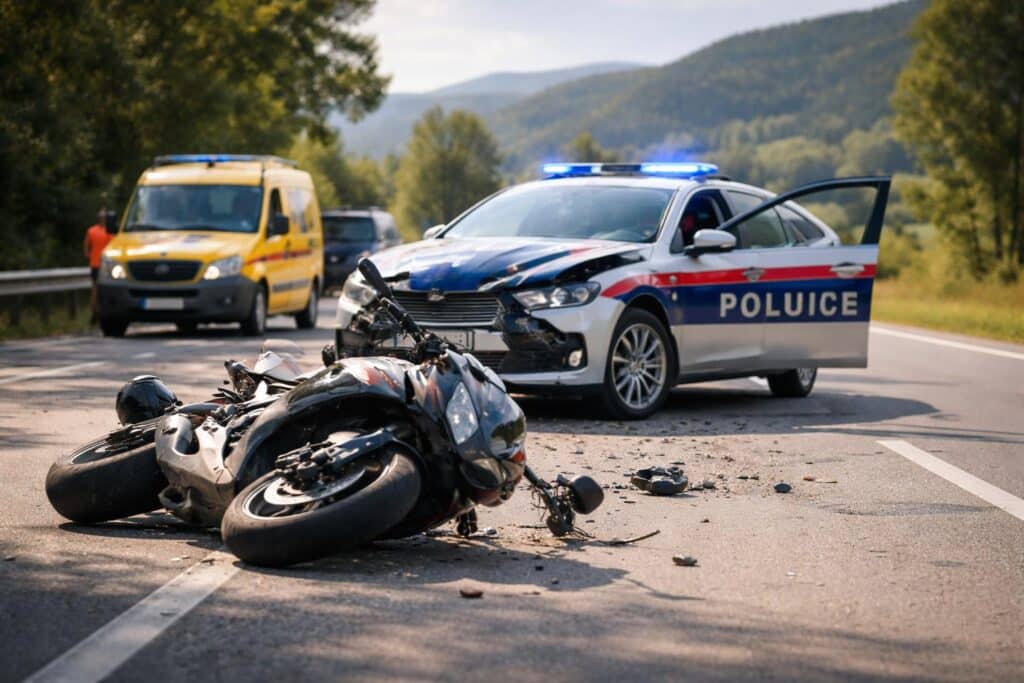 Motorrad krachte in Polizeiauto bei Einsatzfahrt
