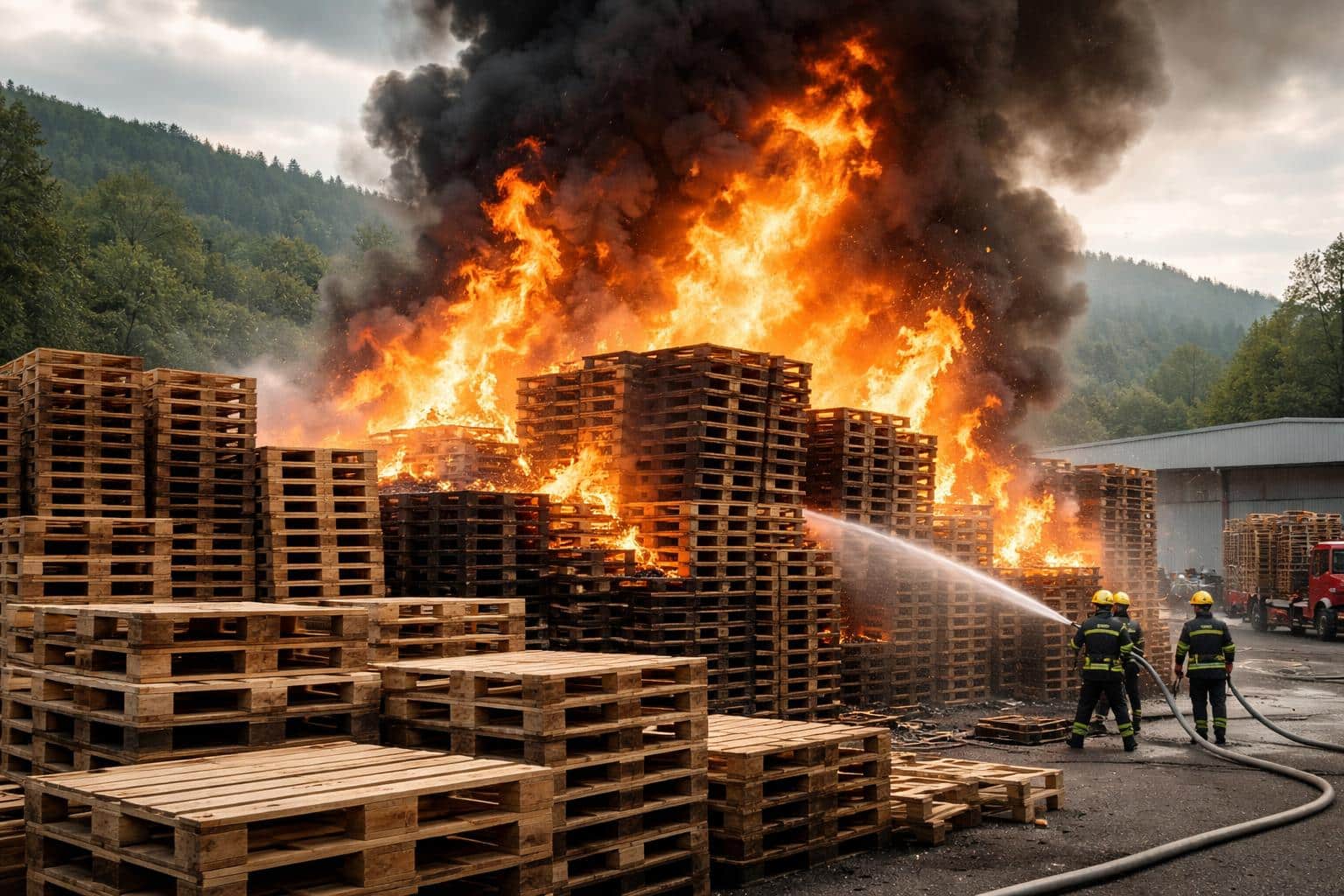 300 Holzpaletten fingen Feuer