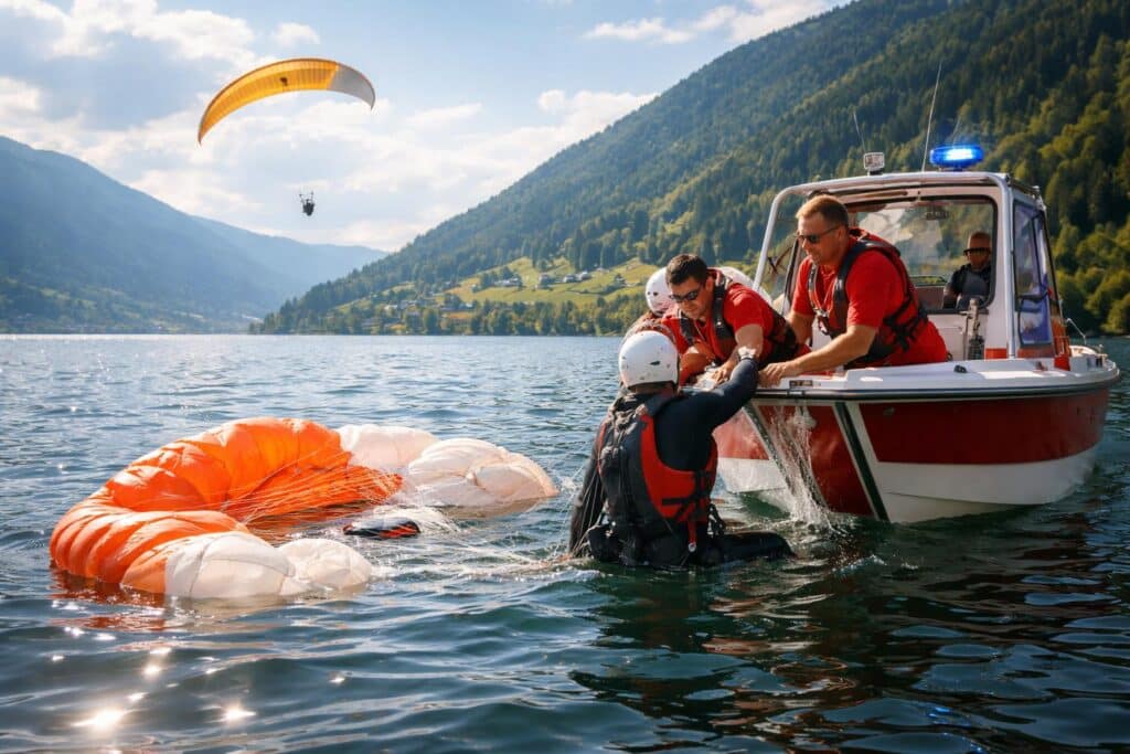 Paragleiter löste Notschirm aus und landete im Ossiacher See