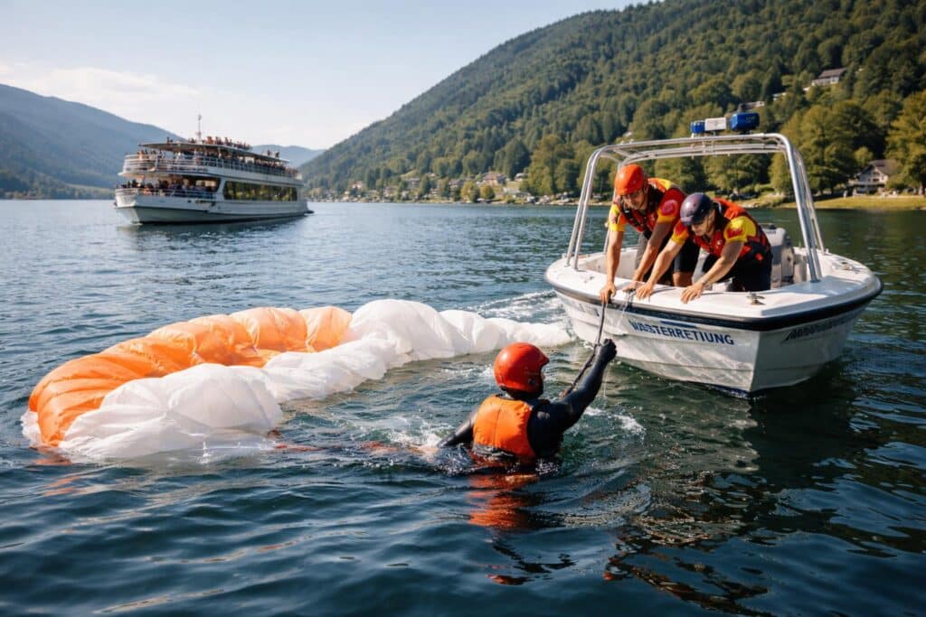 Paragleiter im Ossiacher See gelandet