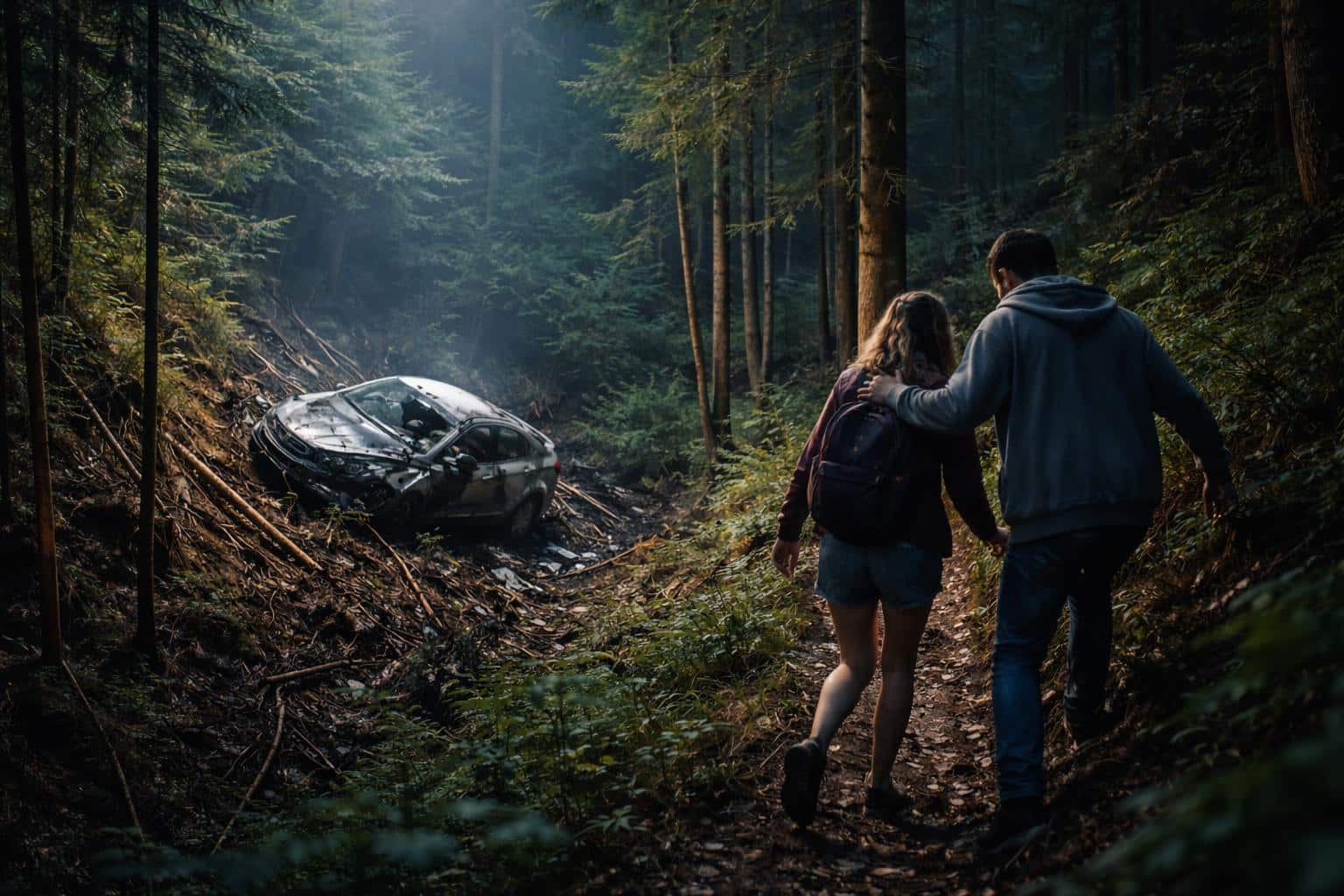 Pkw stürzte 40 Meter über Waldhang: Junges Paar suchte zu Fuß Hilfe