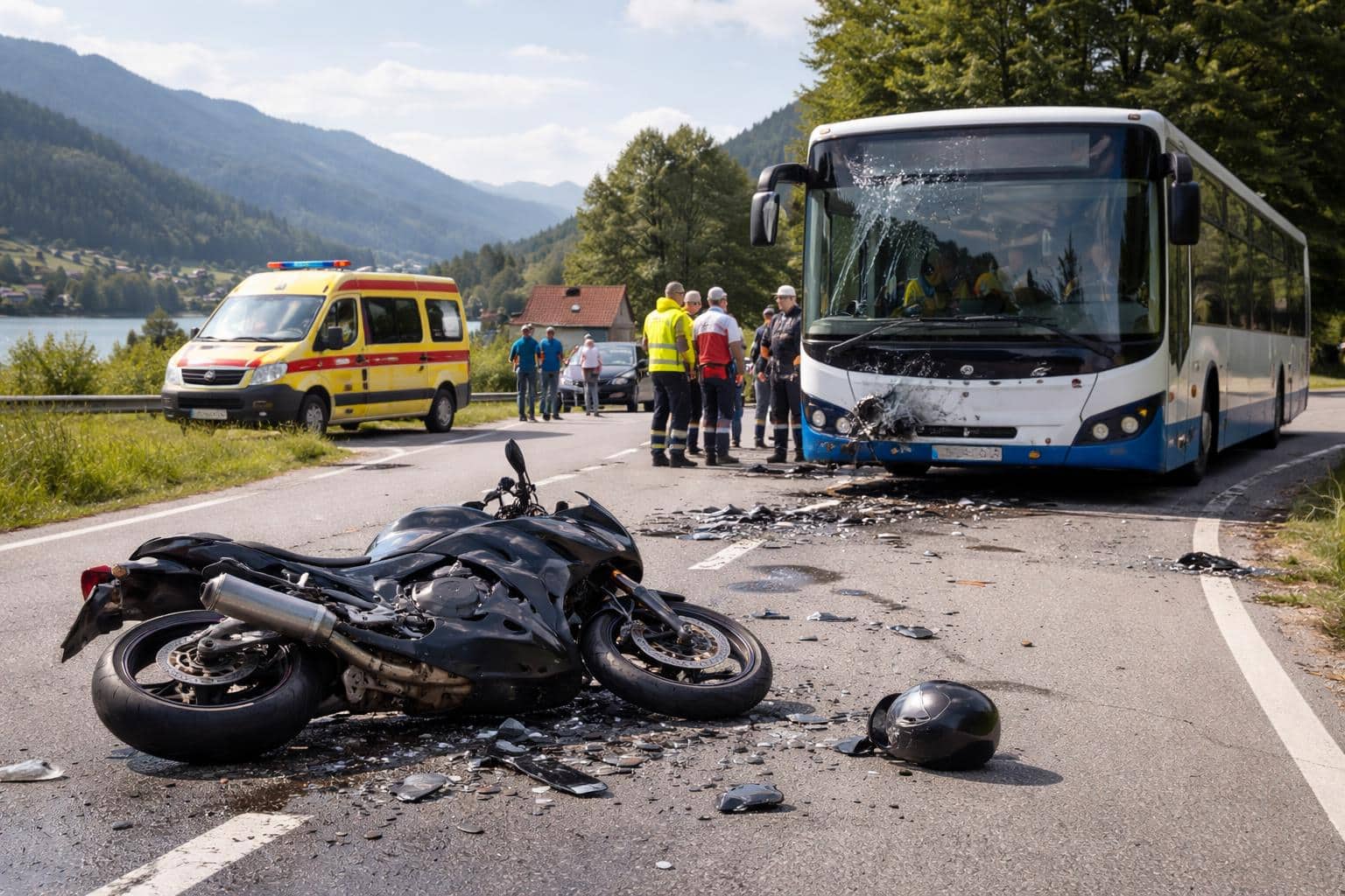 Motorradfahrer bei Kollision mit Linienbus in Seeboden schwer verletzt