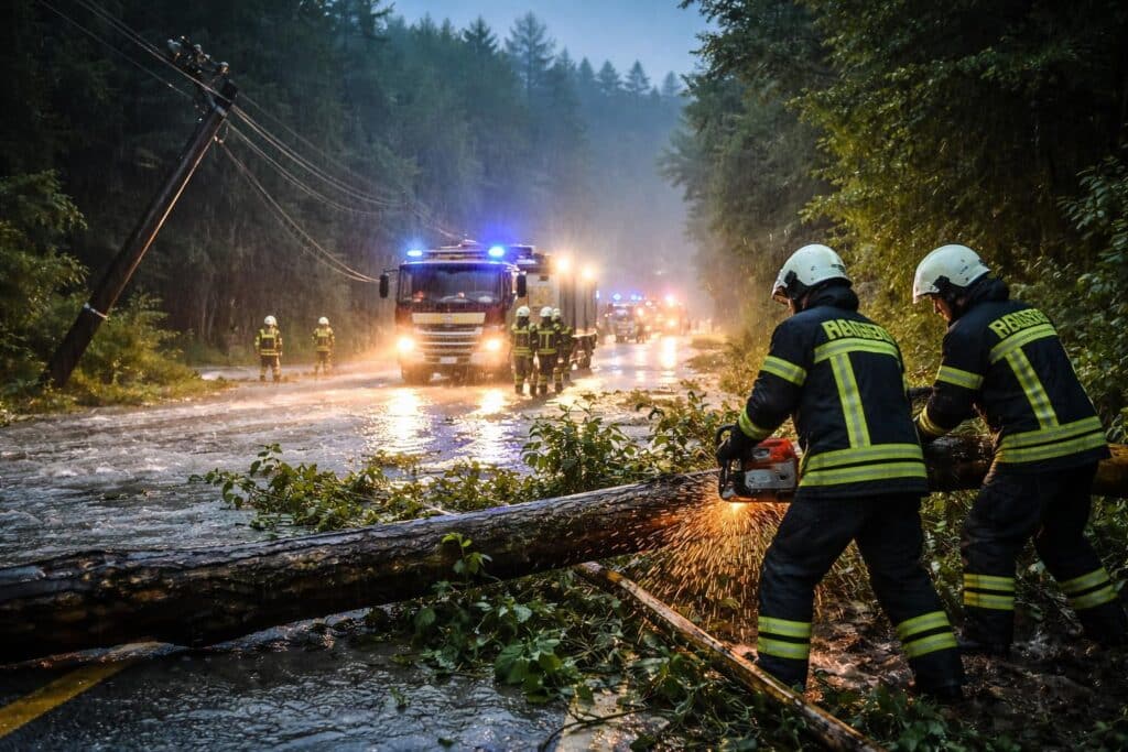 Überflutungen und umgestürzte Bäume: Feuerwehren im Dauereinsatz