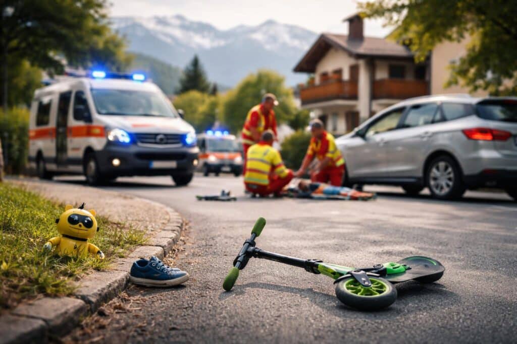 Kind auf Tretroller stieß mit Auto zusammen und wurde schwer verletzt