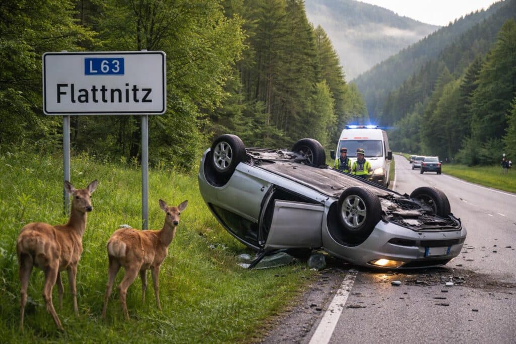 Pkw nach Wildunfall auf der L63 umgekippt