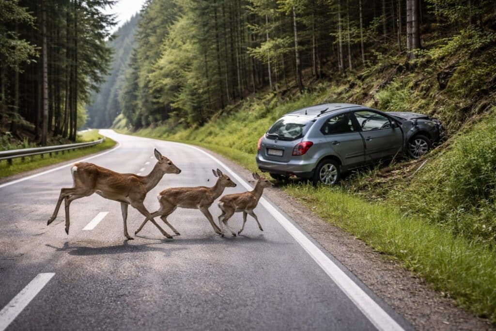 Auto prallte gegen Rehe, die plötzlich auf die Straße liefen