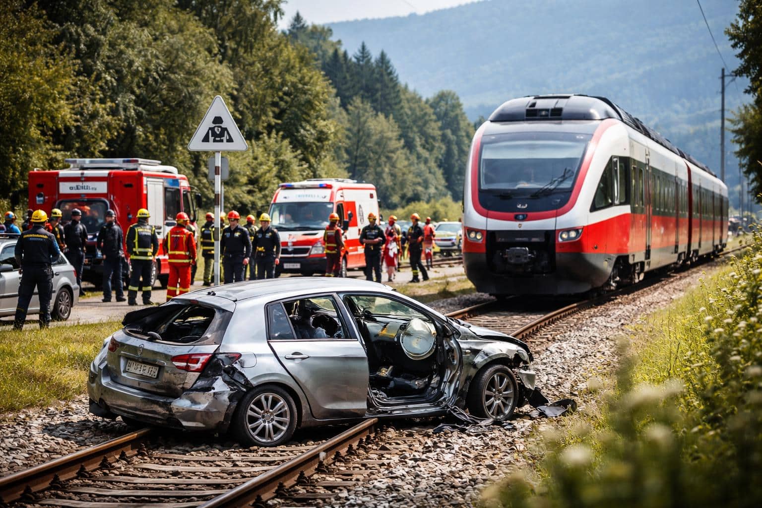 Bei Velden: Auto von Zug erfasst: Großeinsatz in Kärnten