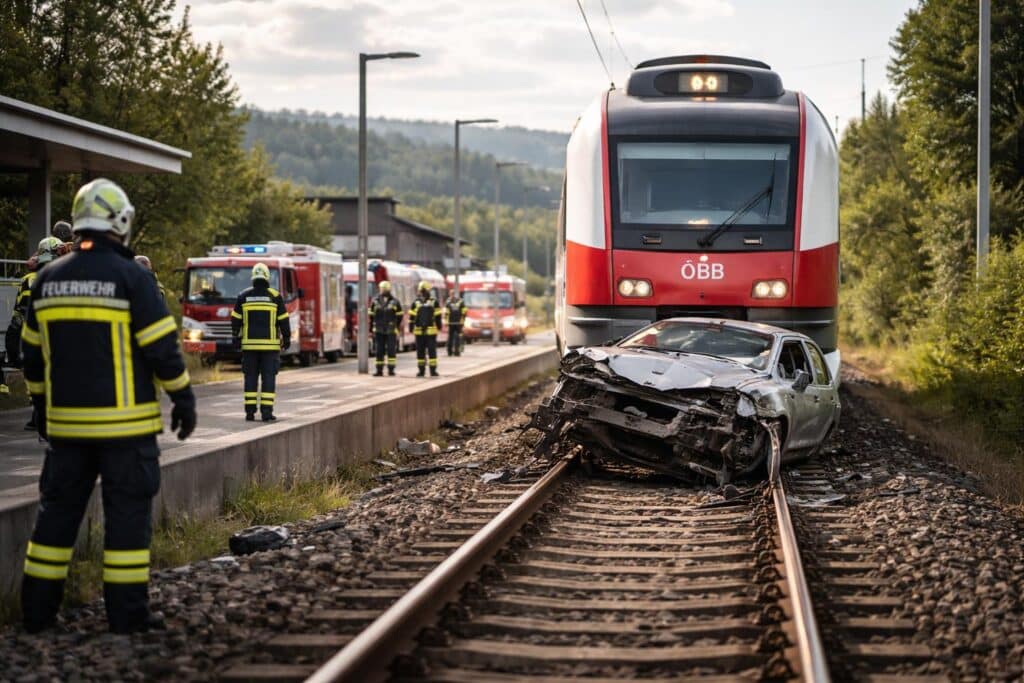 Auto von Zug 400 Meter mitgeschleift