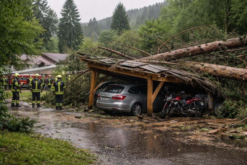 Bäume auf Carport gestürzt