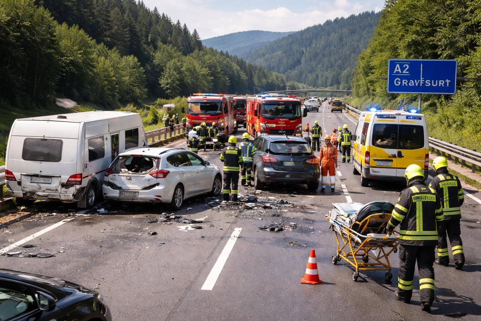 Sieben Verletzte bei Unfall auf A2