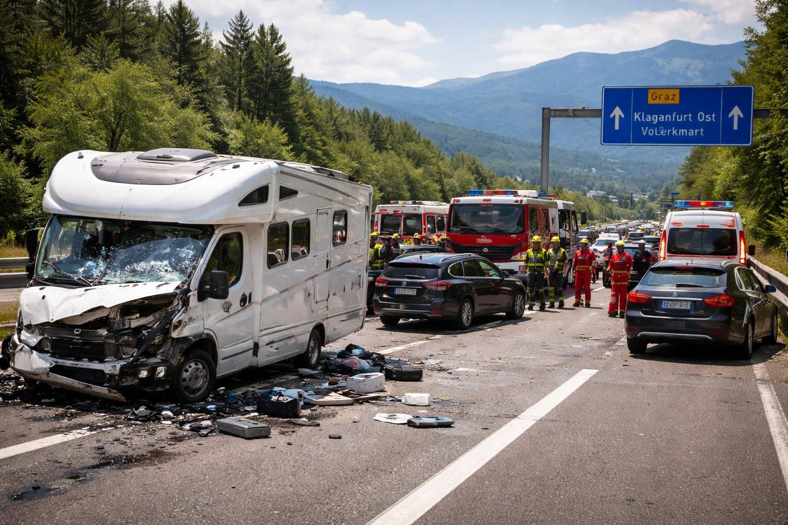 Wohnmobil beteiligt: Sieben Verletzte bei Unfall auf der A2 in Kärnten