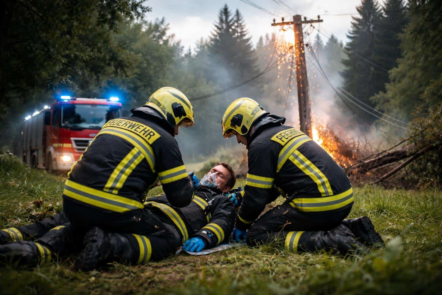 Feuerwehrmänner erleiden Stromschlag