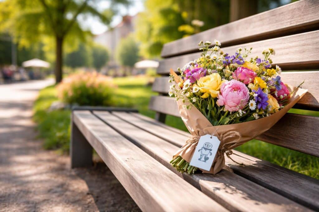 Ein Blumenstrauß wartet auf seinen Finder