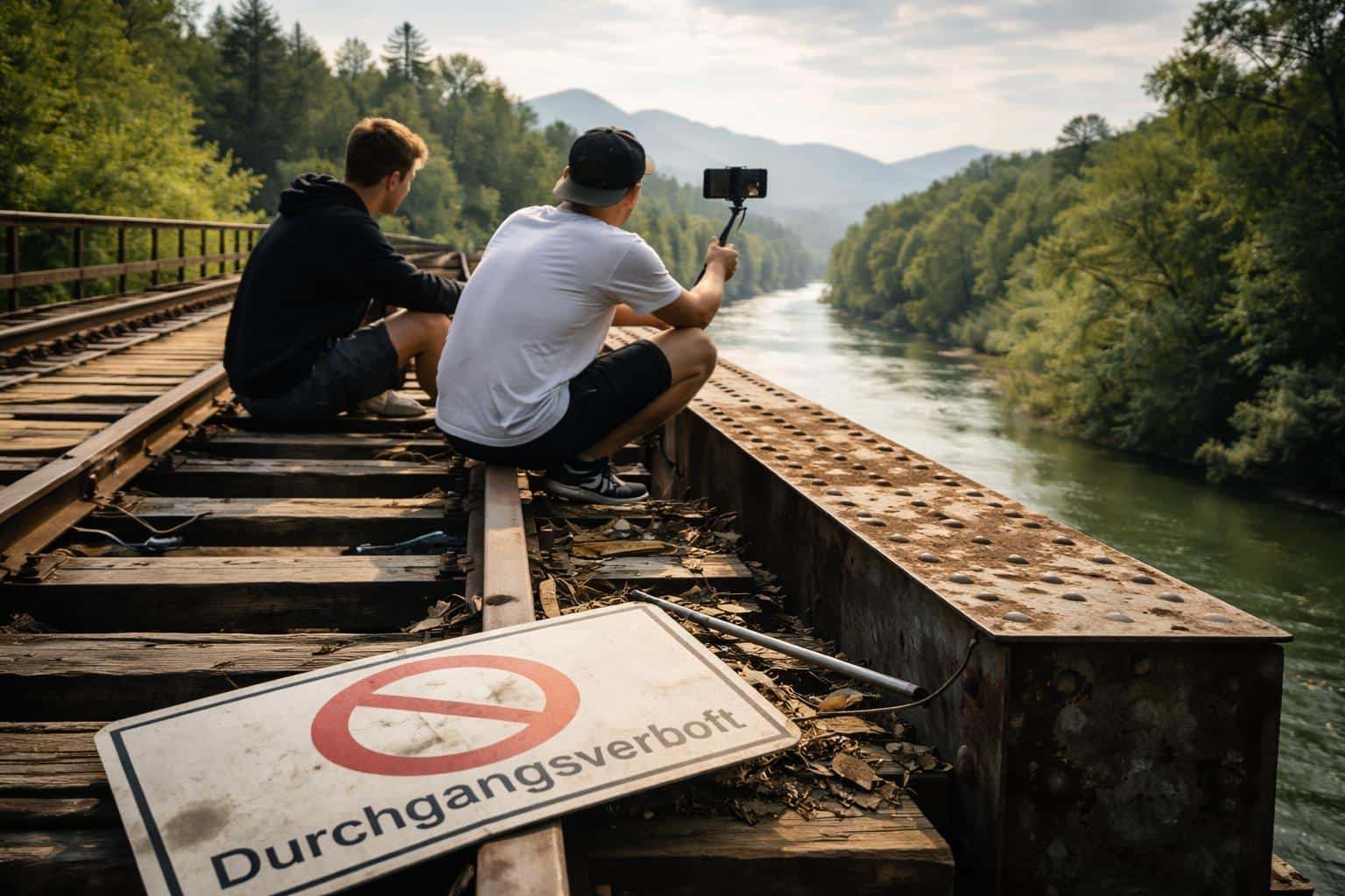 Gefährliche Aktionen auf alter Eisenbahnbrücke: Schüler filmten sich selbst und stellten Taten ins Netz