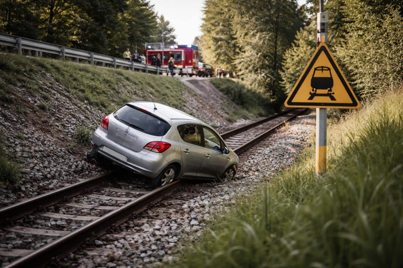 Auto stürzte auf Bahngleis