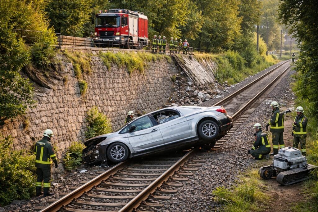 Pkw stürzt in Klagenfurt auf Bahngleise: Lenker bleibt unverletzt