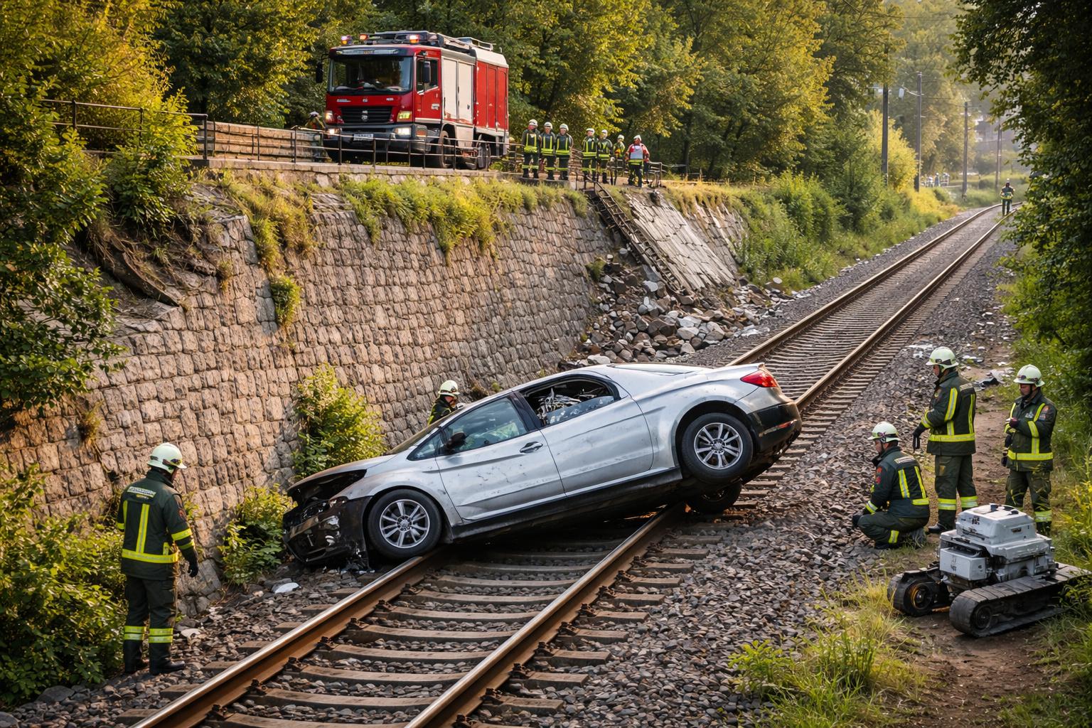 Pkw stürzt in Klagenfurt auf Bahngleise: Lenker bleibt unverletzt