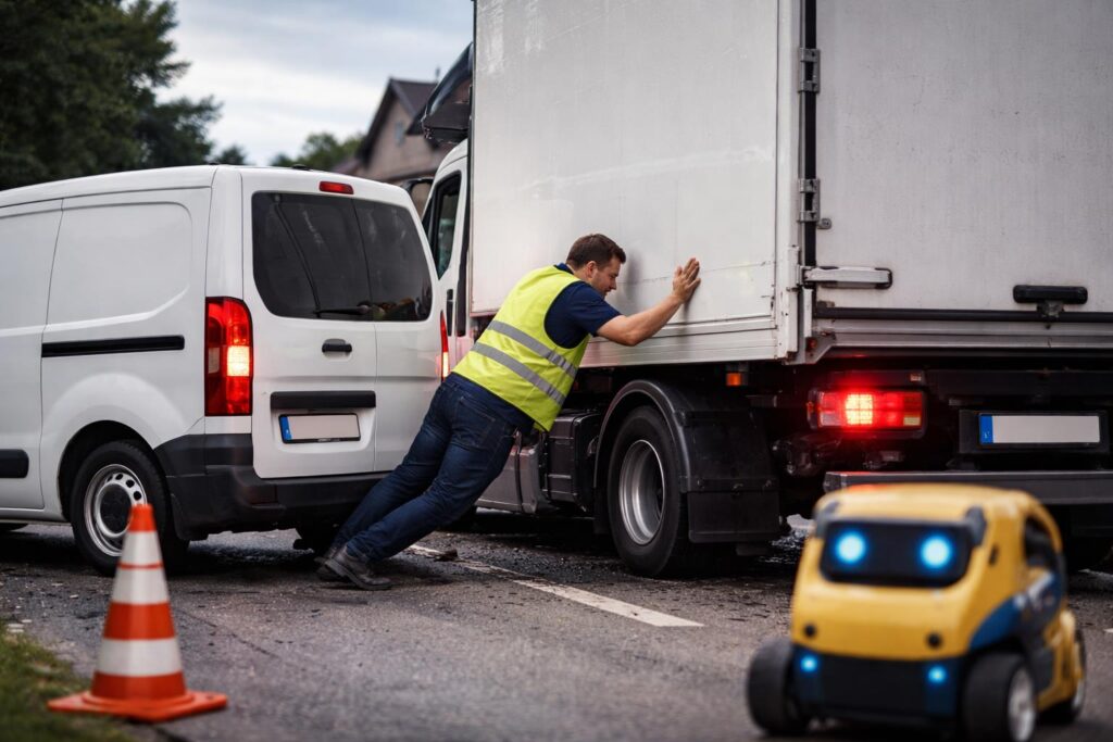 Lkw geriet ins Rollen: Mann eingeklemmt