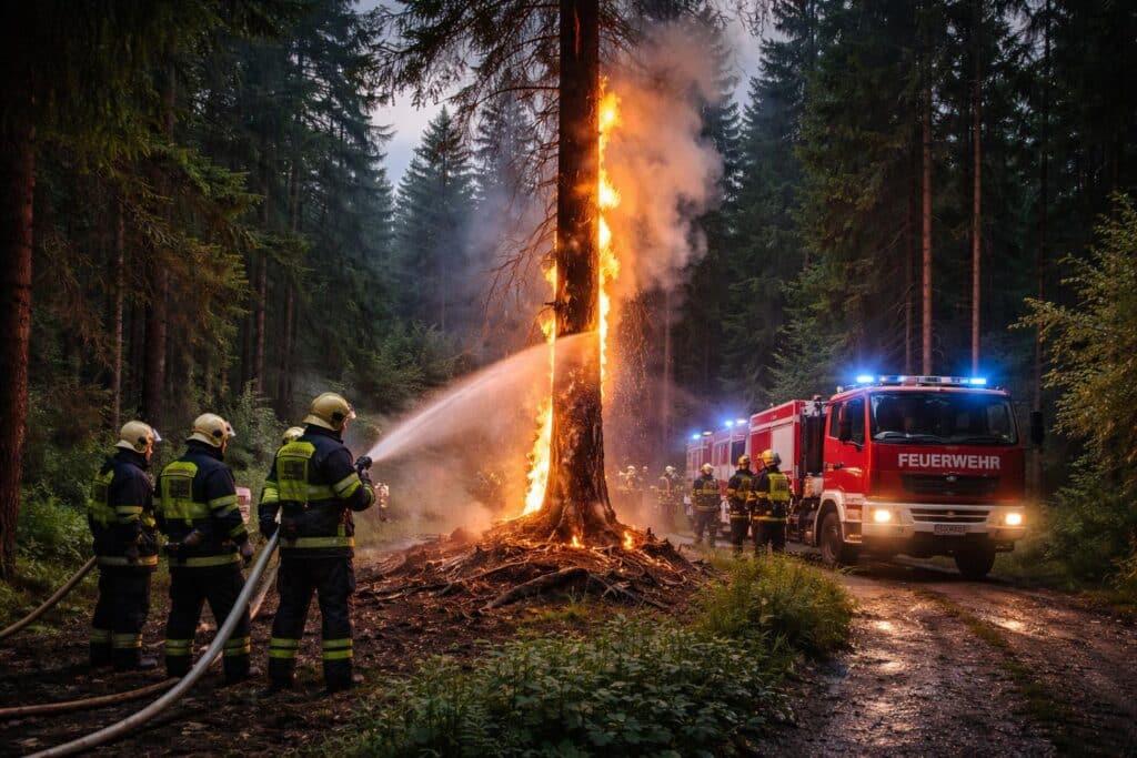 Blitz setzte Baum in Brand