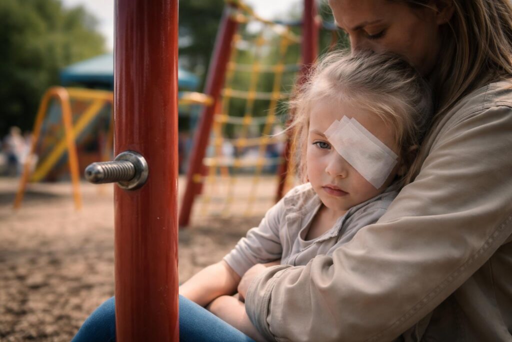 Kind blieb mit Auge an Schraube hängen: Gericht spricht 50.000 Euro zu
