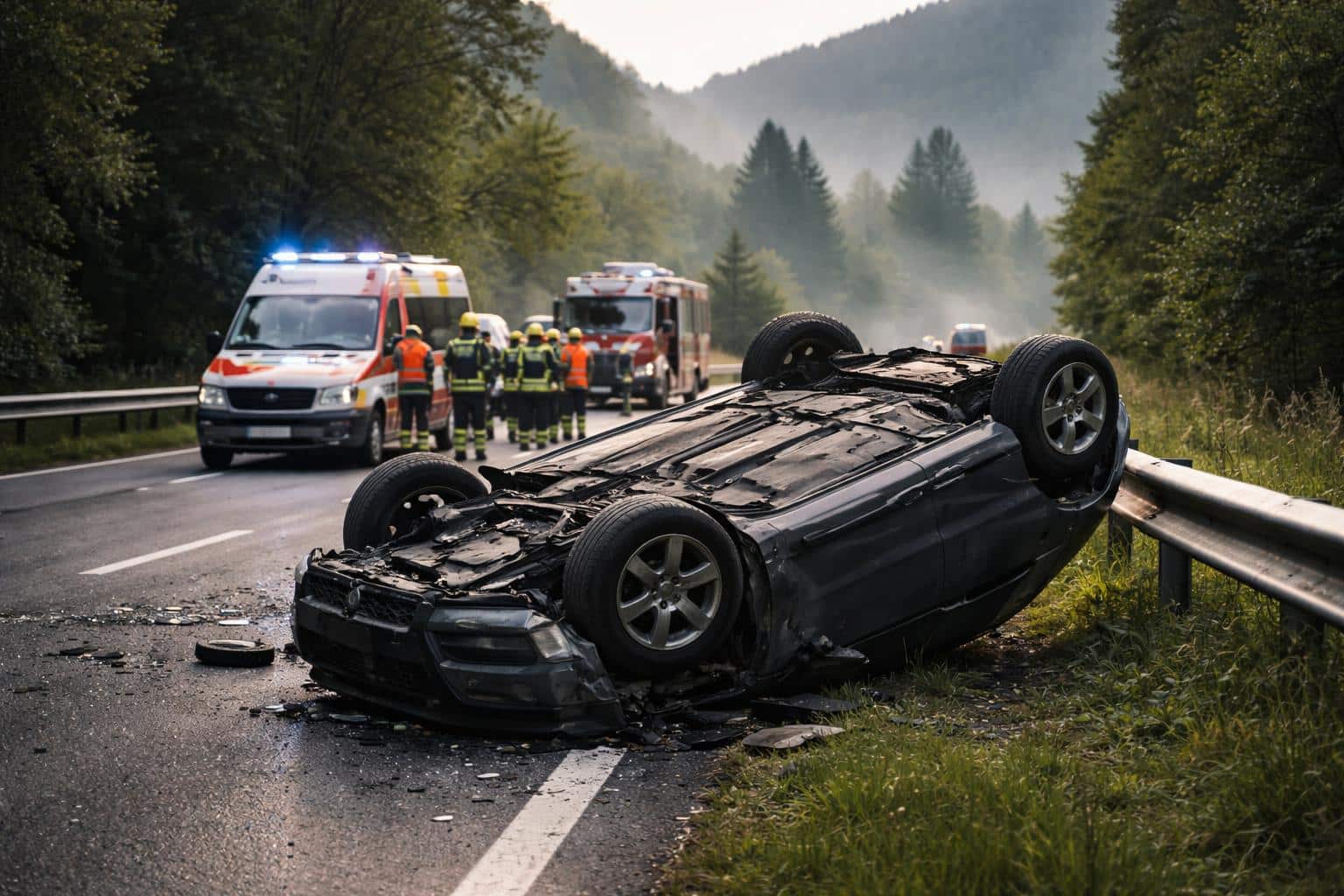 Zwei Verletzte: Auto touchierte Leitschiene und überschlug sich