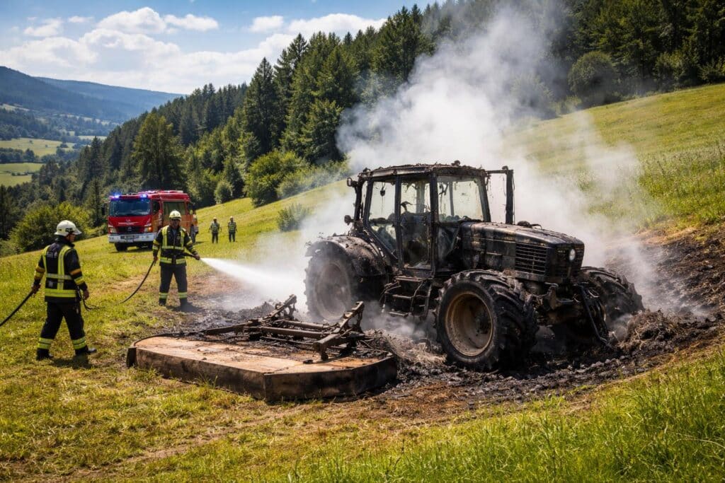 Traktor bei Mäharbeiten ausgebrannt