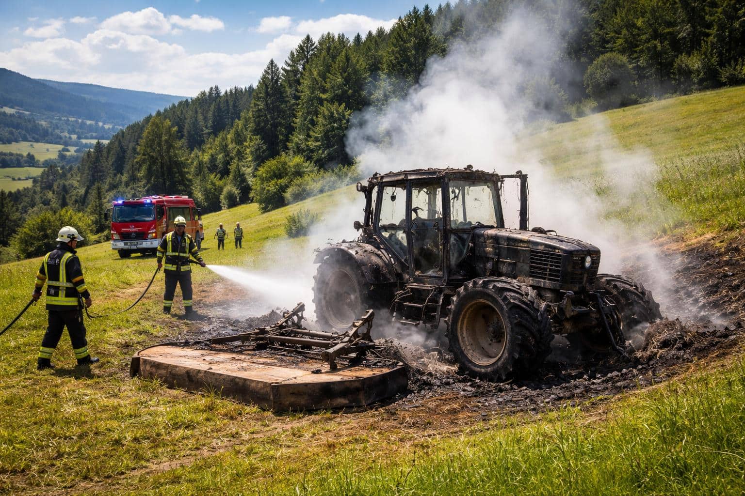 Traktor bei Mäharbeiten ausgebrannt