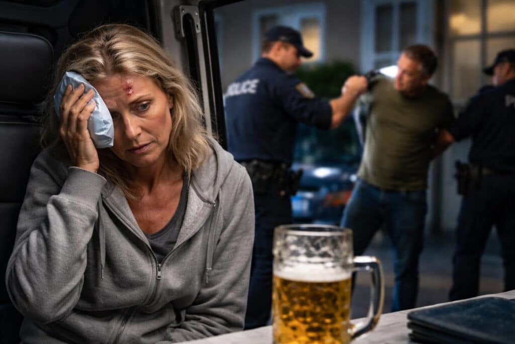 Frau mit Bierkrug verletzt