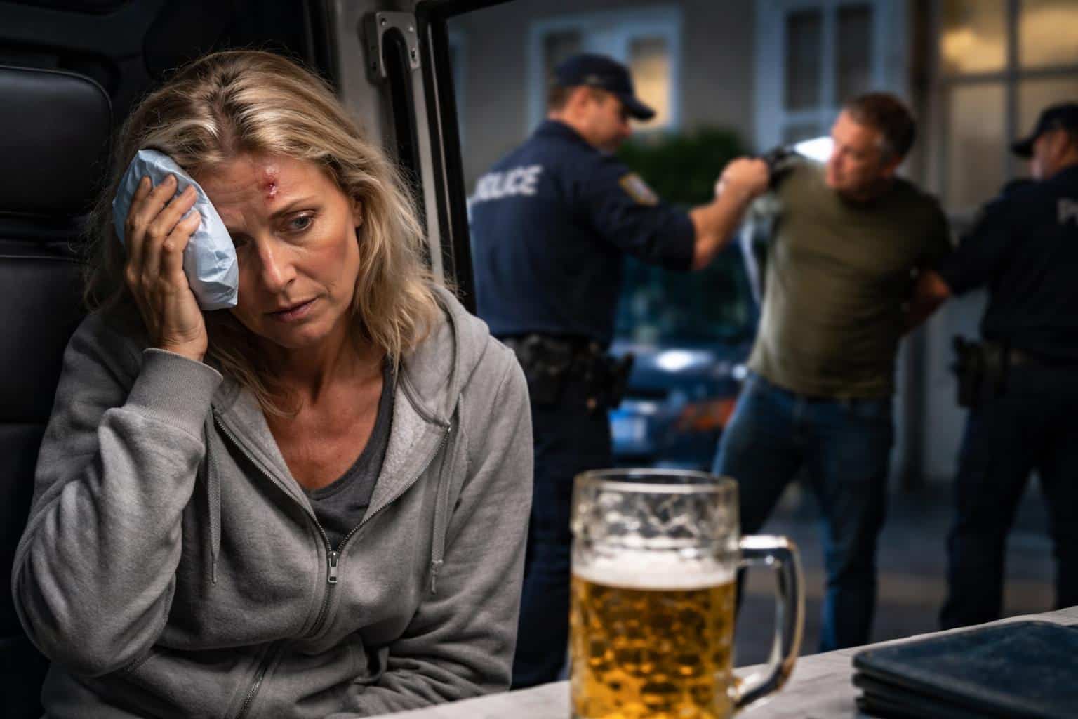 Frau mit Bierkrug verletzt