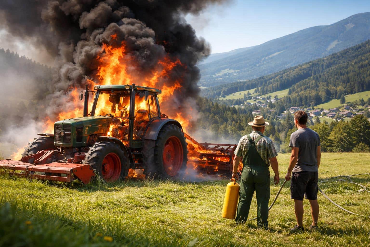 Traktor geht während Mäharbeiten in Eberstein in Flammen auf