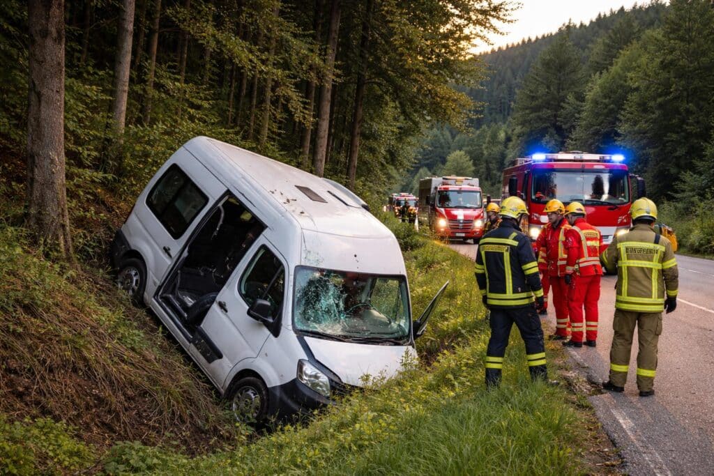 Kleinbus stürzte in Straßengraben
