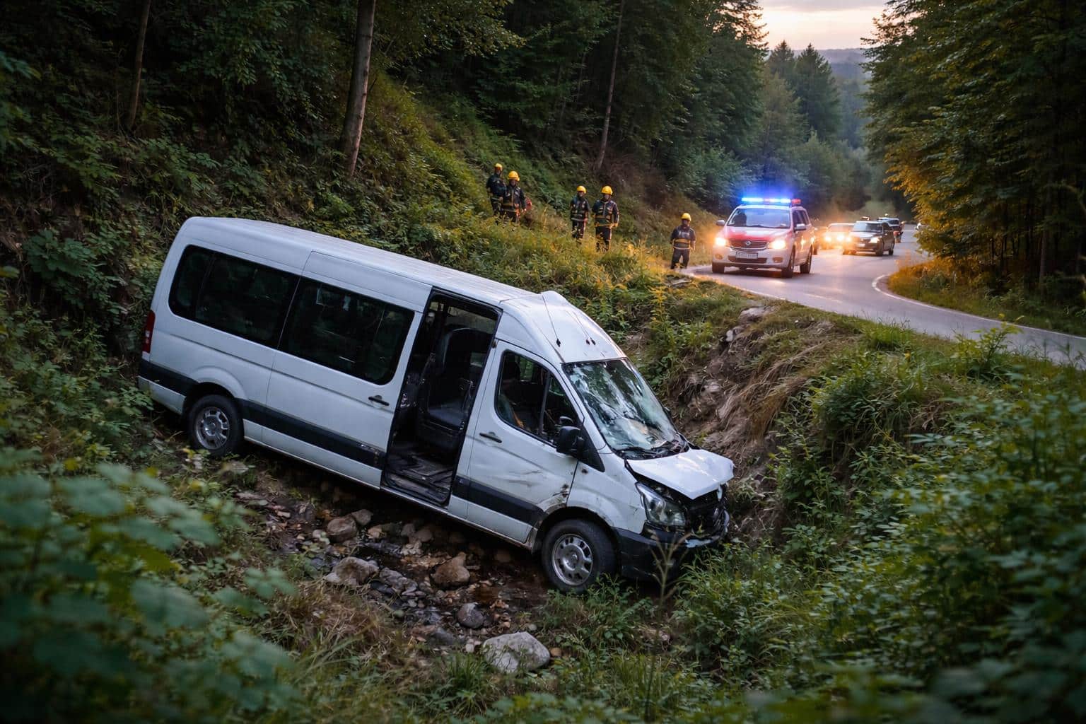 Kleinbus stürzte über Böschung