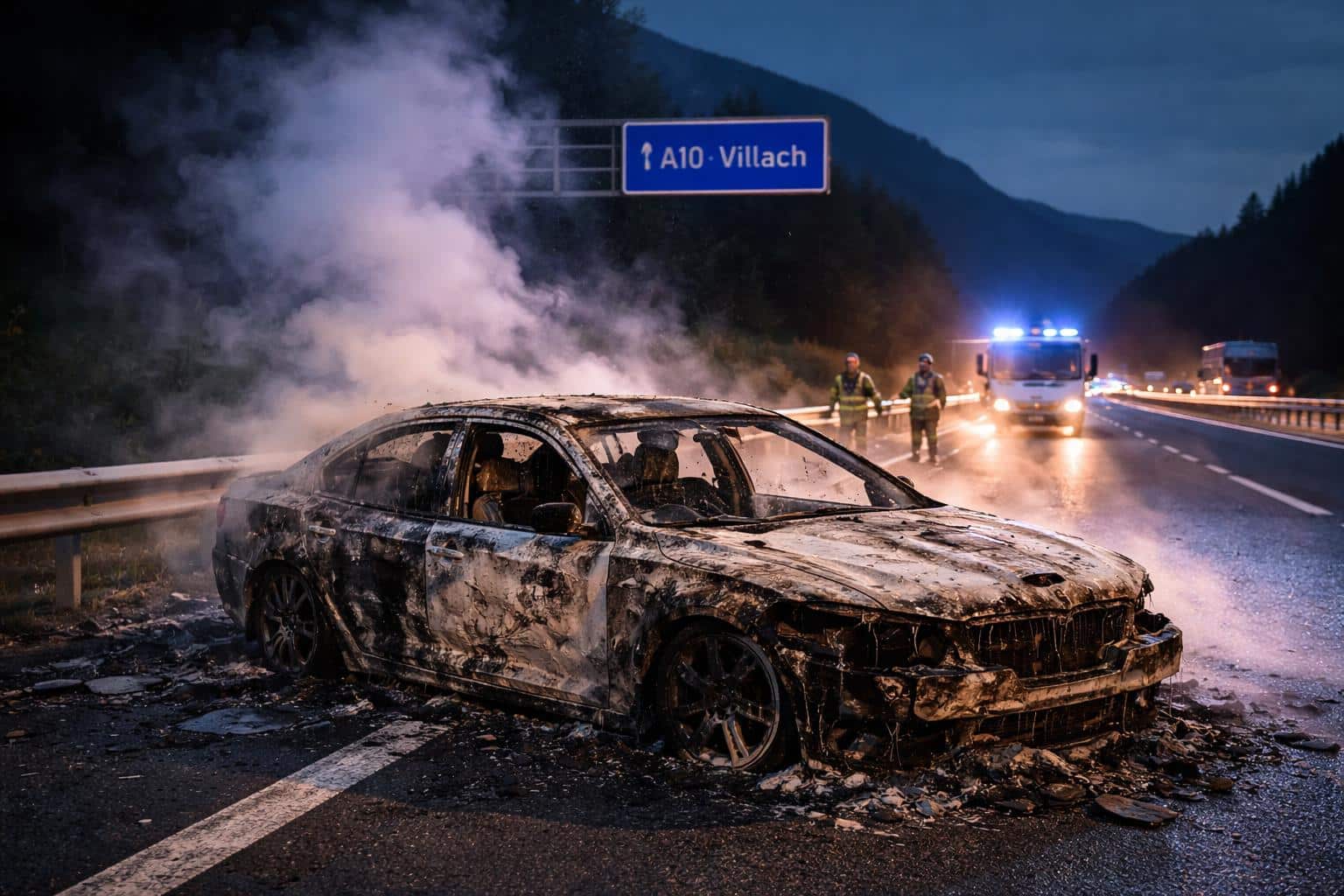 Auto auf A10 vollständig ausgebrannt