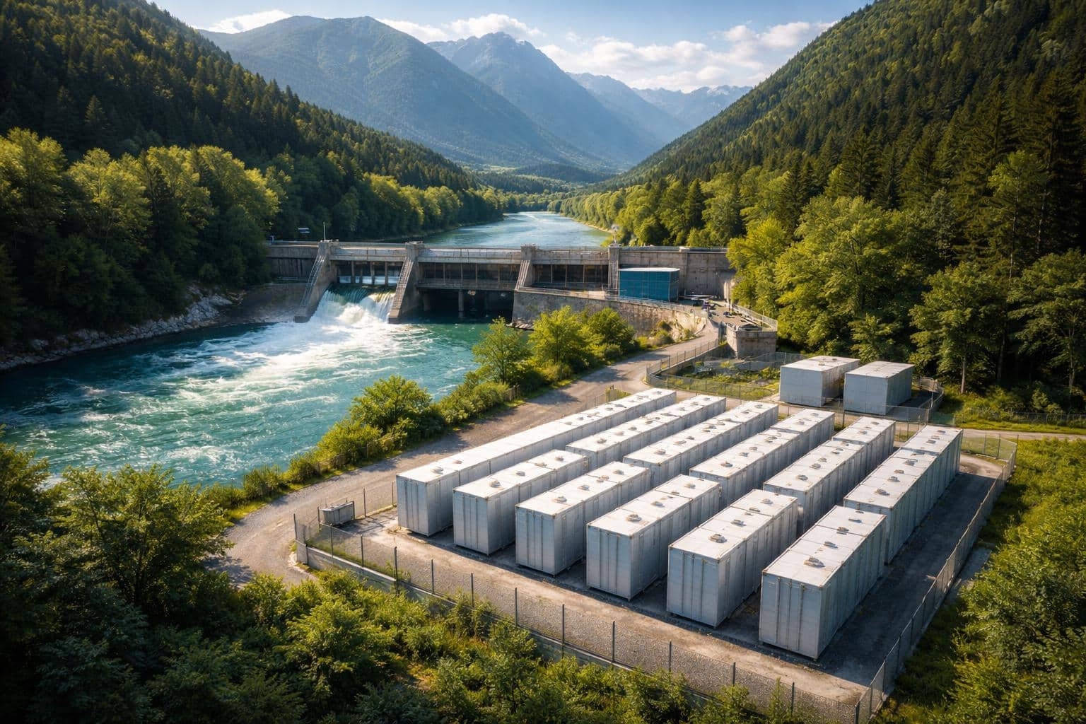 Laufkraftwerk und Batterie kombiniert