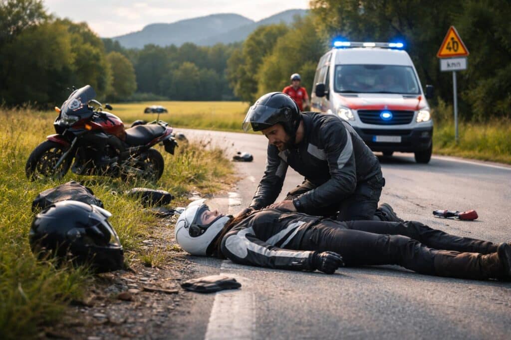Schwerer Unfall: 39-jährige Motorradfahrer wurde von Biker erstversorgt