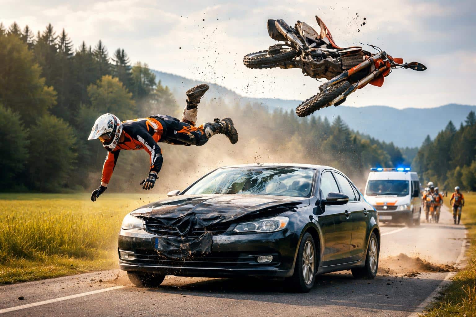 In Kärnten: Motocross-Fahrer wurde bei Unfall über ein Auto geschleudert