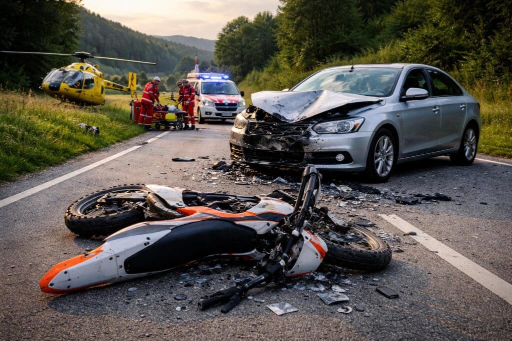 Motocrosslenker über Auto geschleudert